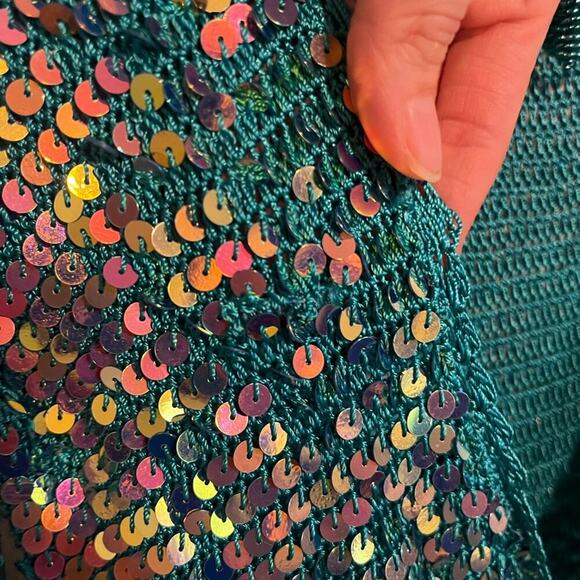 Retrofete NWT Tara Sequin Long Sleeve Crochet Mini Dress Turquoise Blue Green S - Picture 13 of 13